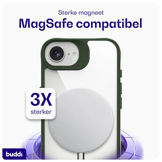 Buddi Hybrid Apple iPhone 17e / 16e Hoesje MagSafe Back Cover Transparant Groen afbeelding 4