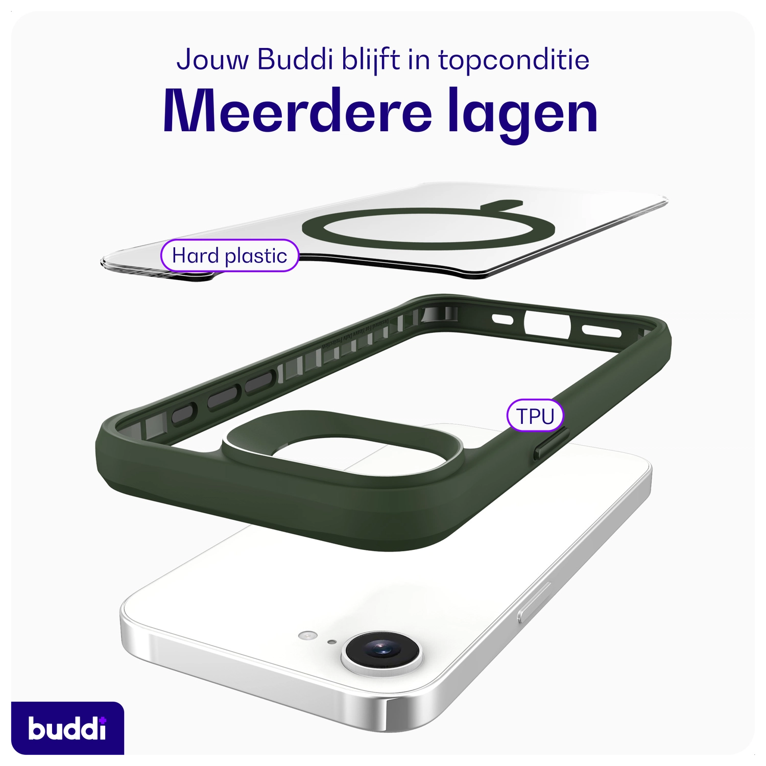 Buddi Hybrid Apple iPhone 17e / 16e Hoesje MagSafe Back Cover Transparant Groen afbeelding 6