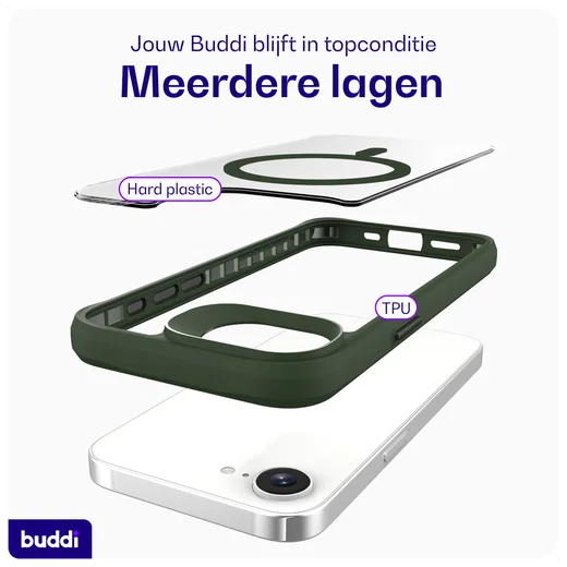 Buddi Hybrid Apple iPhone 17e / 16e Hoesje MagSafe Back Cover Transparant Groen afbeelding 6