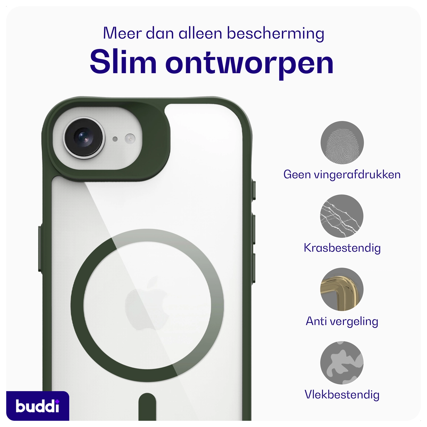 Buddi Hybrid Apple iPhone 17e / 16e Hoesje MagSafe Back Cover Transparant Groen afbeelding 7