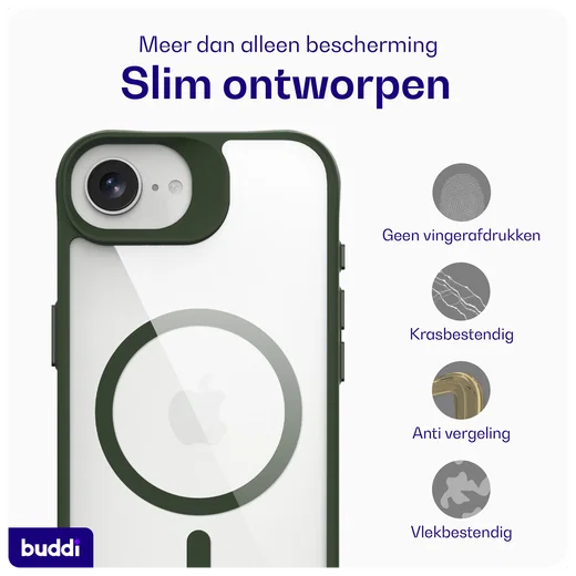 Buddi Hybrid Apple iPhone 17e / 16e Hoesje MagSafe Back Cover Transparant Groen afbeelding 7