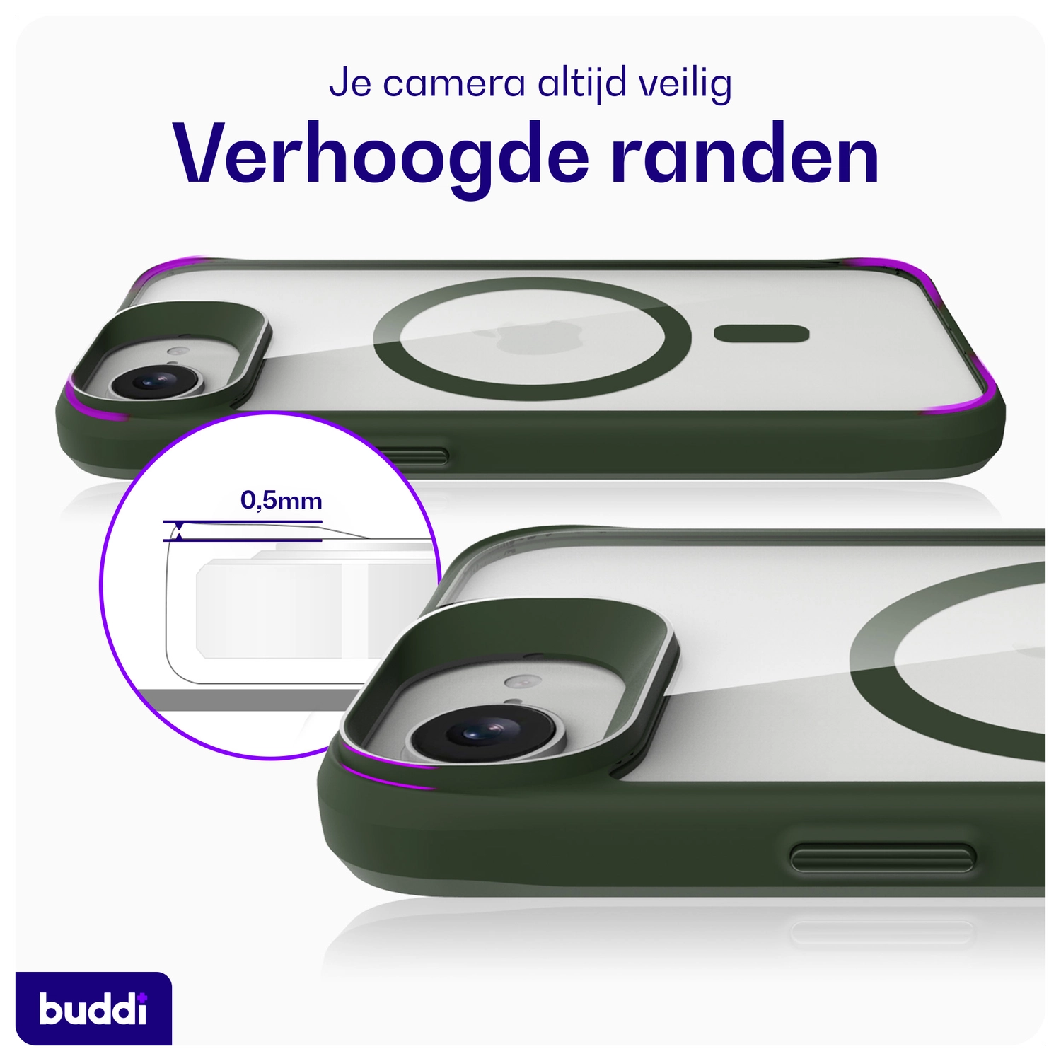 Buddi Hybrid Apple iPhone 17e / 16e Hoesje MagSafe Back Cover Transparant Groen afbeelding 8