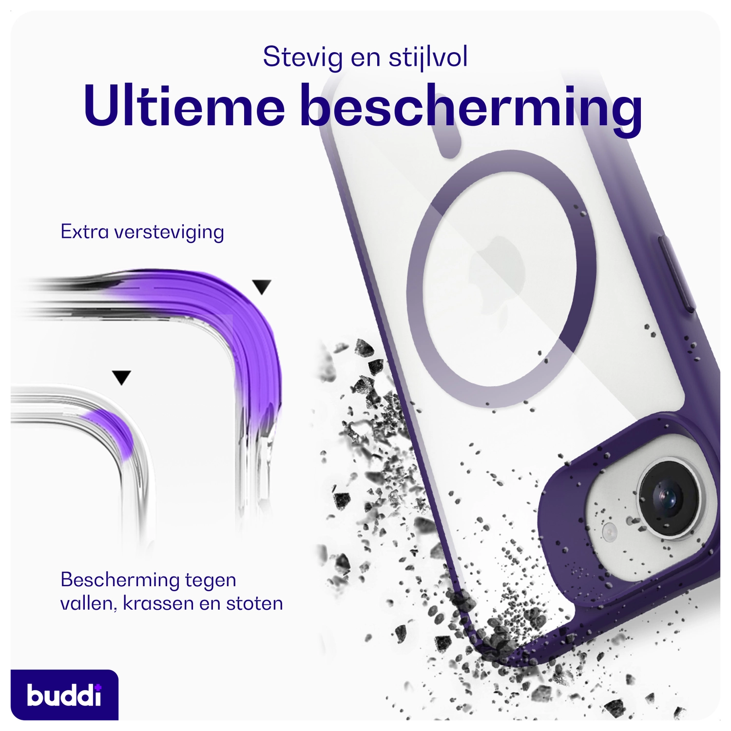 Buddi Hybrid Apple iPhone 17e / 16e Hoesje MagSafe Back Cover Transparant Paars afbeelding 3