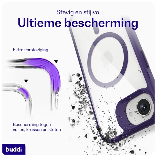 Buddi Hybrid Apple iPhone 17e / 16e Hoesje MagSafe Back Cover Transparant Paars afbeelding 3