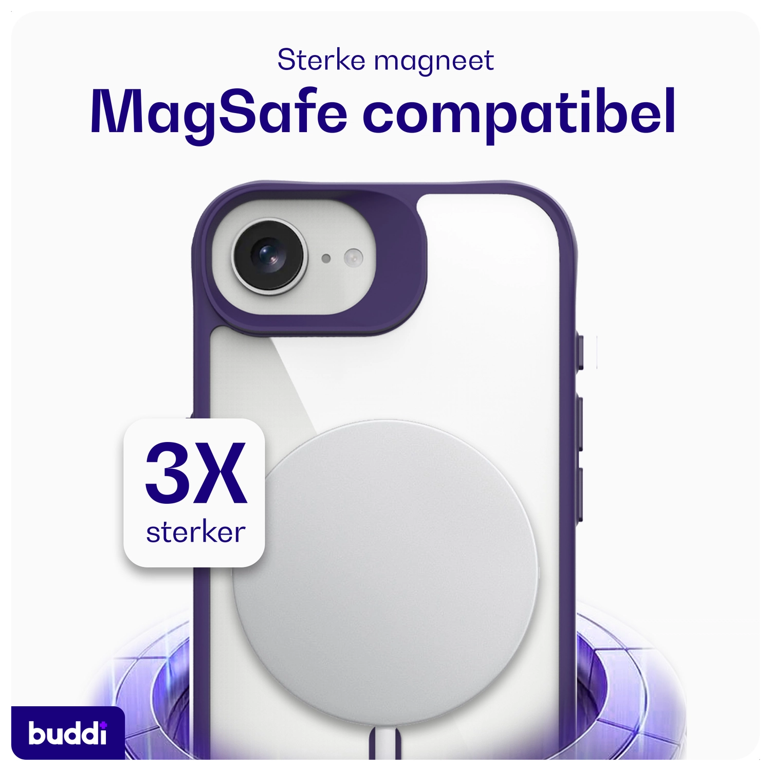 Buddi Hybrid Apple iPhone 17e / 16e Hoesje MagSafe Back Cover Transparant Paars afbeelding 4