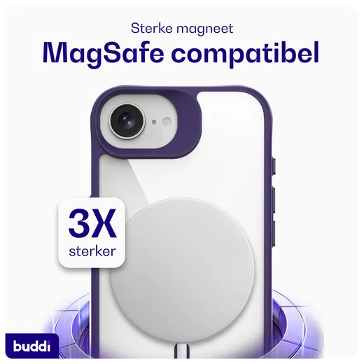 Buddi Hybrid Apple iPhone 17e / 16e Hoesje MagSafe Back Cover Transparant Paars afbeelding 4