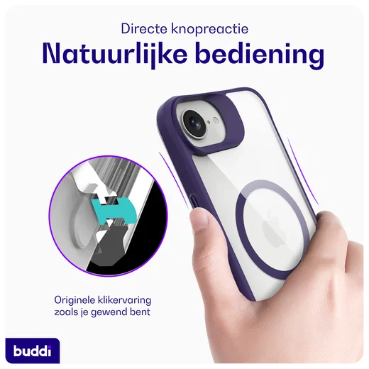 Buddi Hybrid Apple iPhone 17e / 16e Hoesje MagSafe Back Cover Transparant Paars afbeelding 5