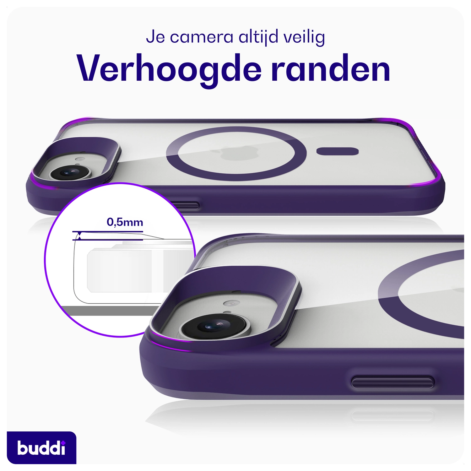Buddi Hybrid Apple iPhone 17e / 16e Hoesje MagSafe Back Cover Transparant Paars afbeelding 6