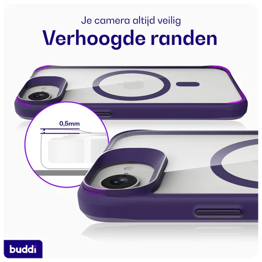Buddi Hybrid Apple iPhone 17e / 16e Hoesje MagSafe Back Cover Transparant Paars afbeelding 6