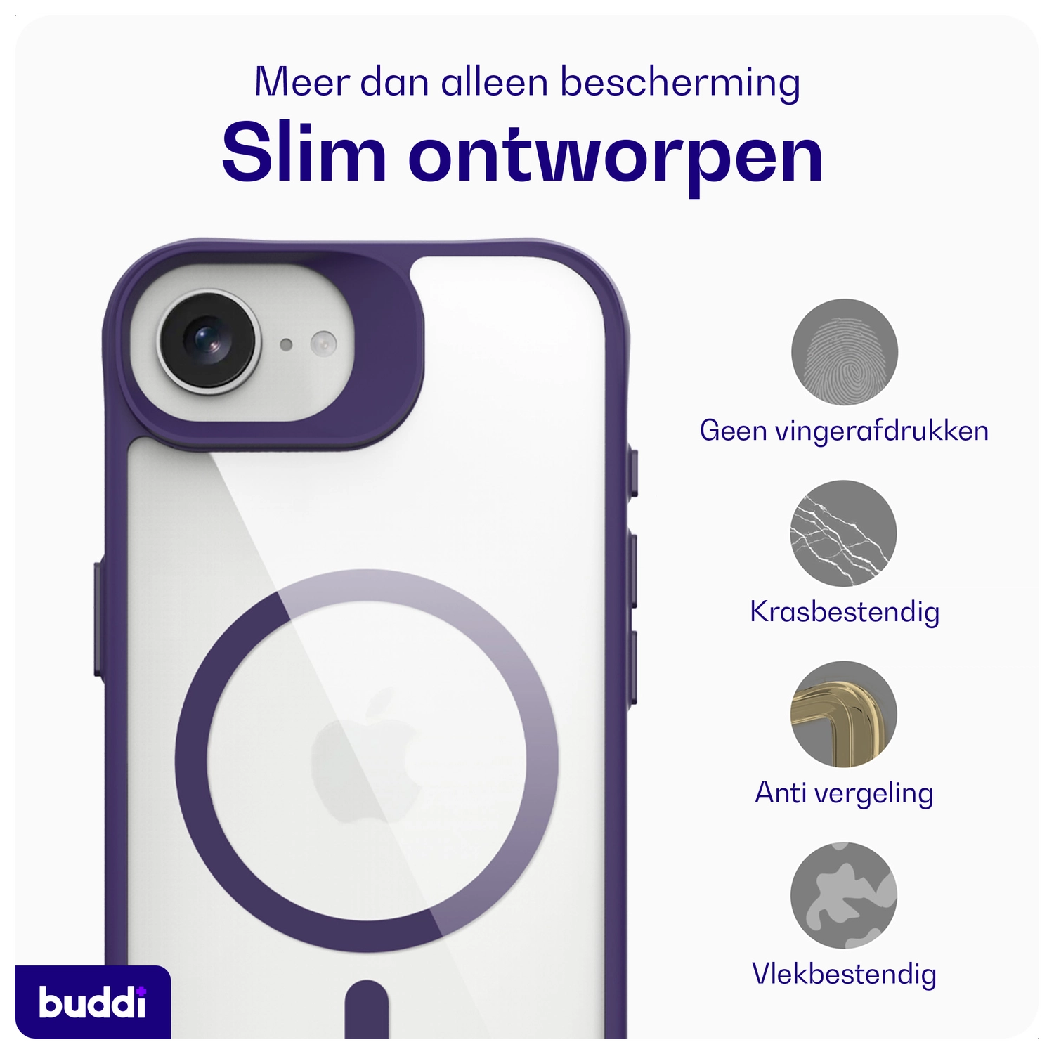 Buddi Hybrid Apple iPhone 17e / 16e Hoesje MagSafe Back Cover Transparant Paars afbeelding 7