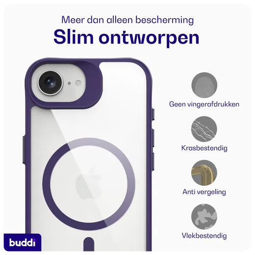 Buddi Hybrid Apple iPhone 17e / 16e Hoesje MagSafe Back Cover Transparant Paars afbeelding 7