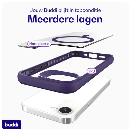 Buddi Hybrid Apple iPhone 17e / 16e Hoesje MagSafe Back Cover Transparant Paars afbeelding 8