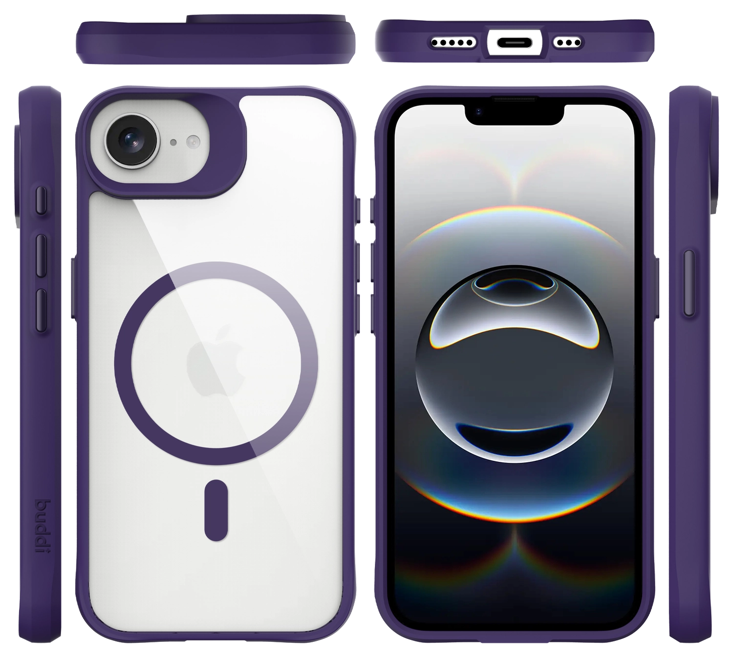 Buddi Hybrid Apple iPhone 17e / 16e Hoesje MagSafe Back Cover Transparant Paars afbeelding 10
