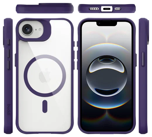 Buddi Hybrid Apple iPhone 17e / 16e Hoesje MagSafe Back Cover Transparant Paars afbeelding 10