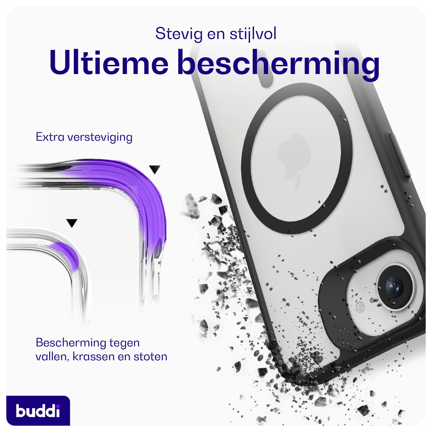 Buddi Hybrid Apple iPhone 17e / 16e Hoesje MagSafe Back Cover Matte Zwart afbeelding 3