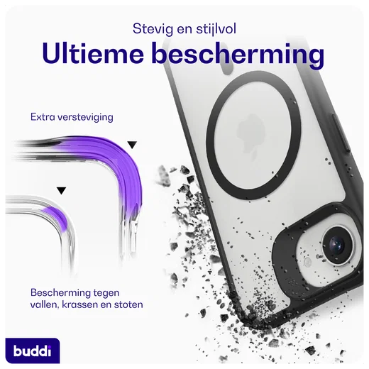 Buddi Hybrid Apple iPhone 17e / 16e Hoesje MagSafe Back Cover Matte Zwart afbeelding 3