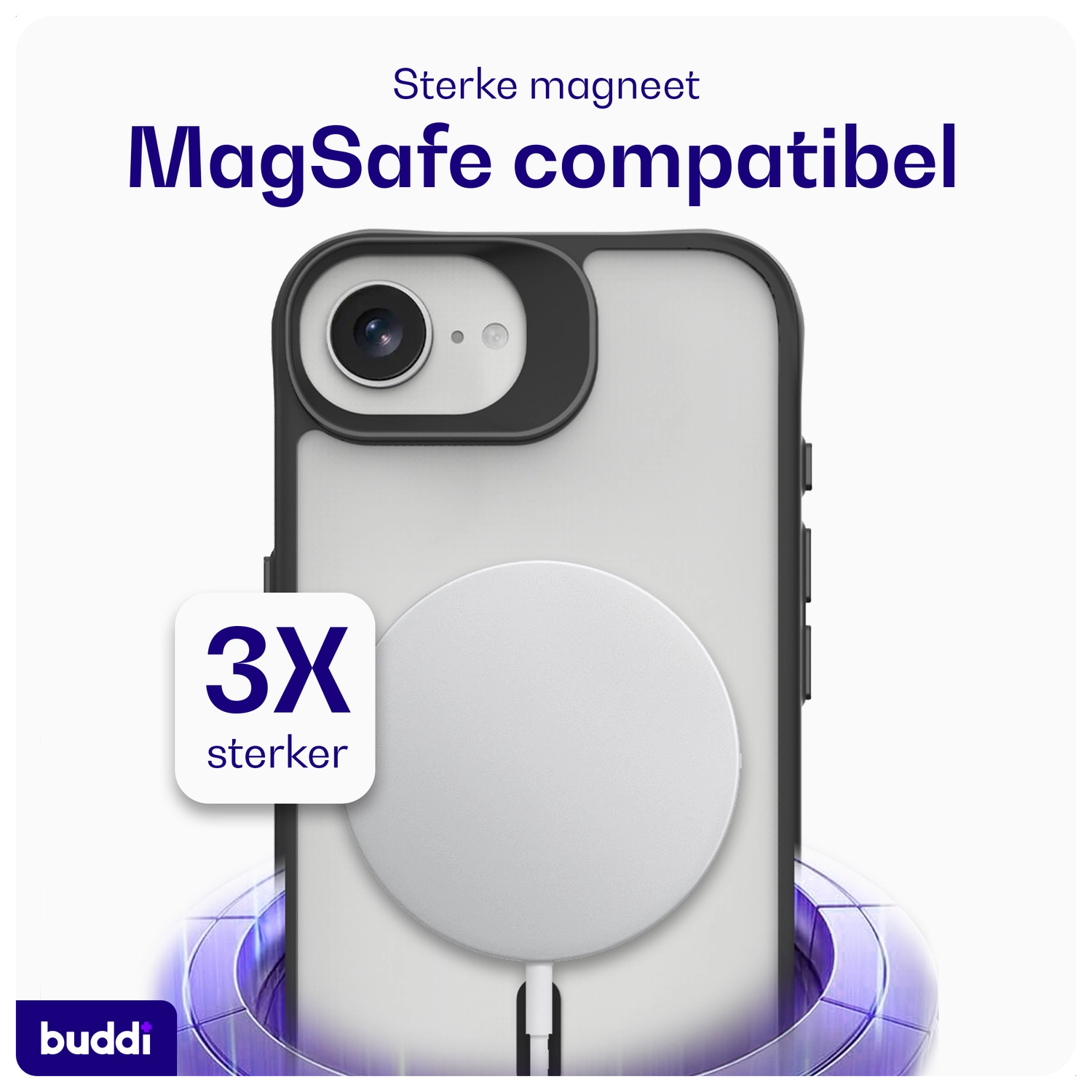 Buddi Hybrid Apple iPhone 17e / 16e Hoesje MagSafe Back Cover Matte Zwart afbeelding 4