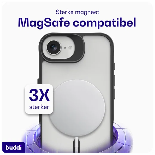 Buddi Hybrid Apple iPhone 17e / 16e Hoesje MagSafe Back Cover Matte Zwart afbeelding 4