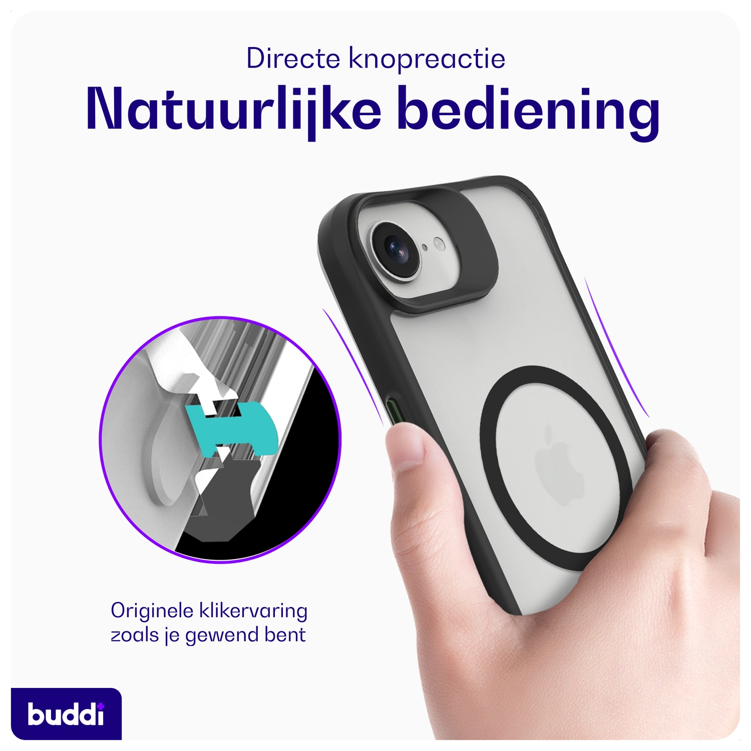 Buddi Hybrid Apple iPhone 17e / 16e Hoesje MagSafe Back Cover Matte Zwart afbeelding 5