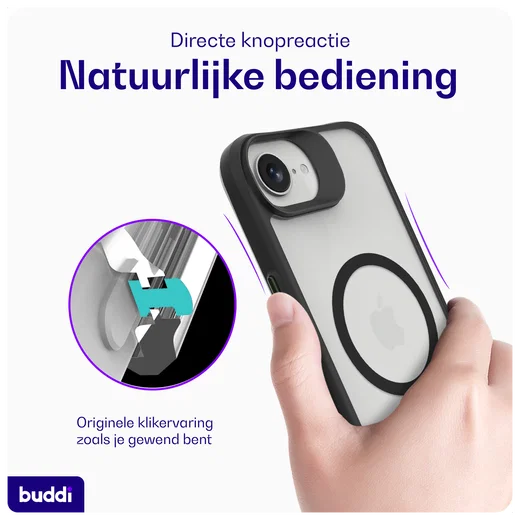 Buddi Hybrid Apple iPhone 17e / 16e Hoesje MagSafe Back Cover Matte Zwart afbeelding 5