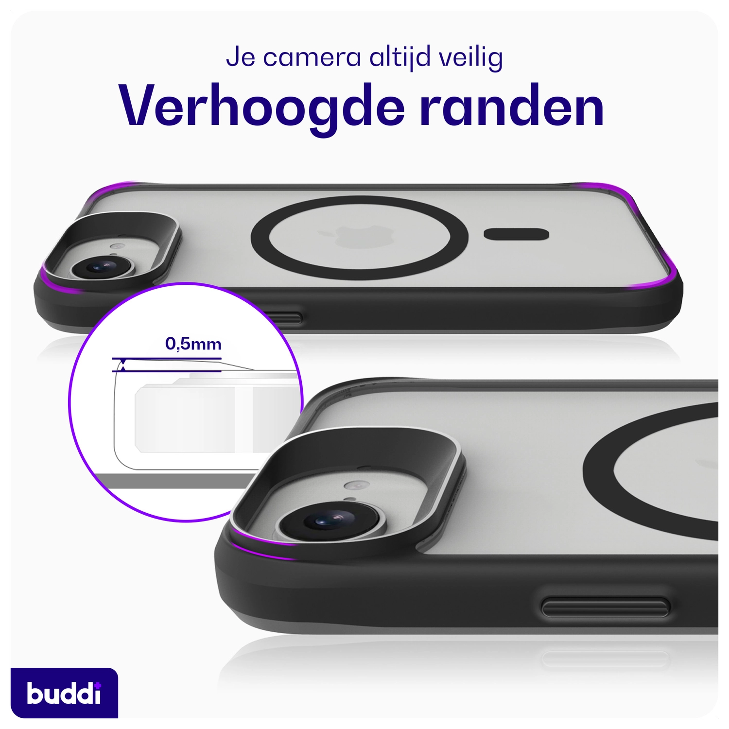 Buddi Hybrid Apple iPhone 17e / 16e Hoesje MagSafe Back Cover Matte Zwart afbeelding 6