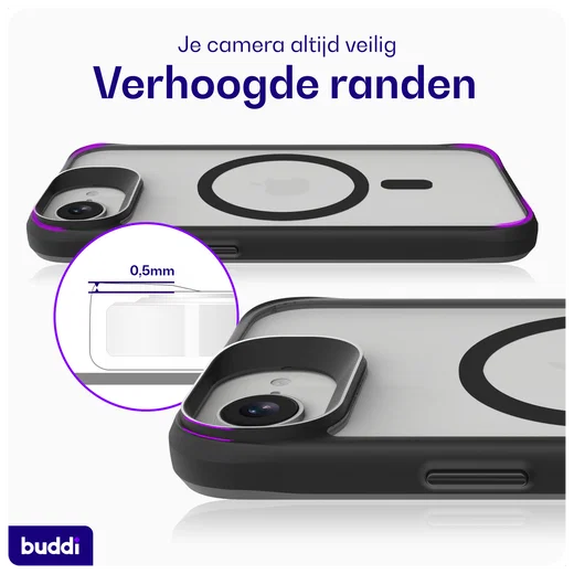 Buddi Hybrid Apple iPhone 17e / 16e Hoesje MagSafe Back Cover Matte Zwart afbeelding 6