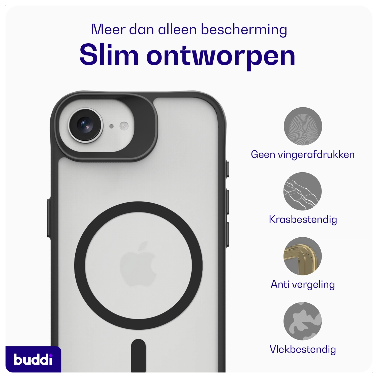 Buddi Hybrid Apple iPhone 17e / 16e Hoesje MagSafe Back Cover Matte Zwart afbeelding 7