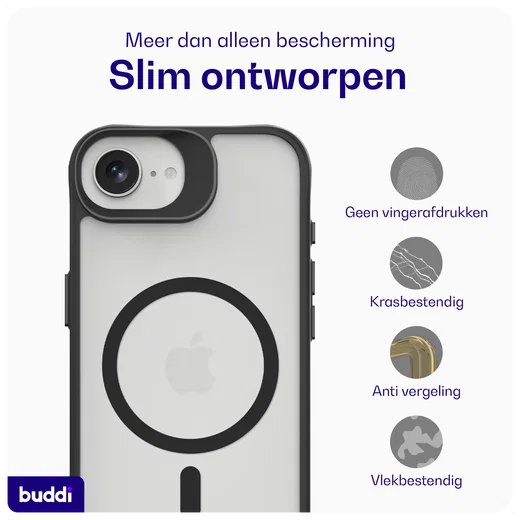 Buddi Hybrid Apple iPhone 17e / 16e Hoesje MagSafe Back Cover Matte Zwart afbeelding 7