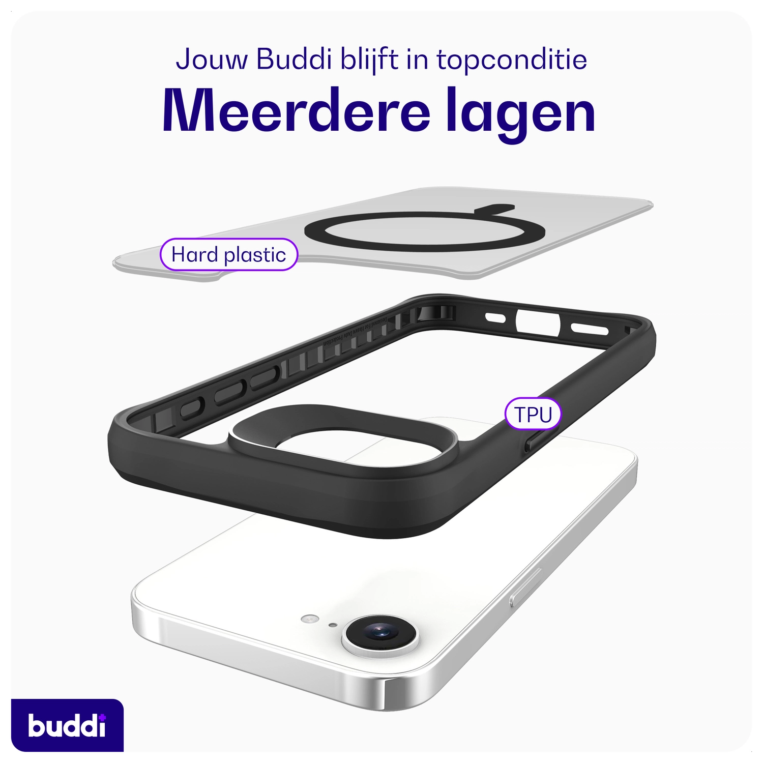Buddi Hybrid Apple iPhone 17e / 16e Hoesje MagSafe Back Cover Matte Zwart afbeelding 8