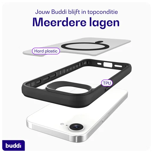 Buddi Hybrid Apple iPhone 17e / 16e Hoesje MagSafe Back Cover Matte Zwart afbeelding 8