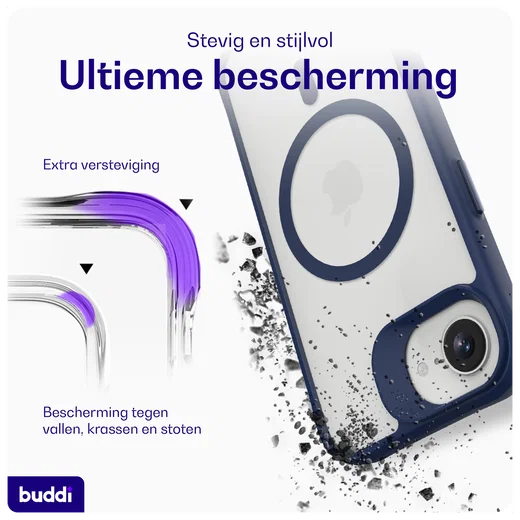 Buddi Hybrid Apple iPhone 17e / 16e Hoesje MagSafe Back Cover Matte Blauw afbeelding 3