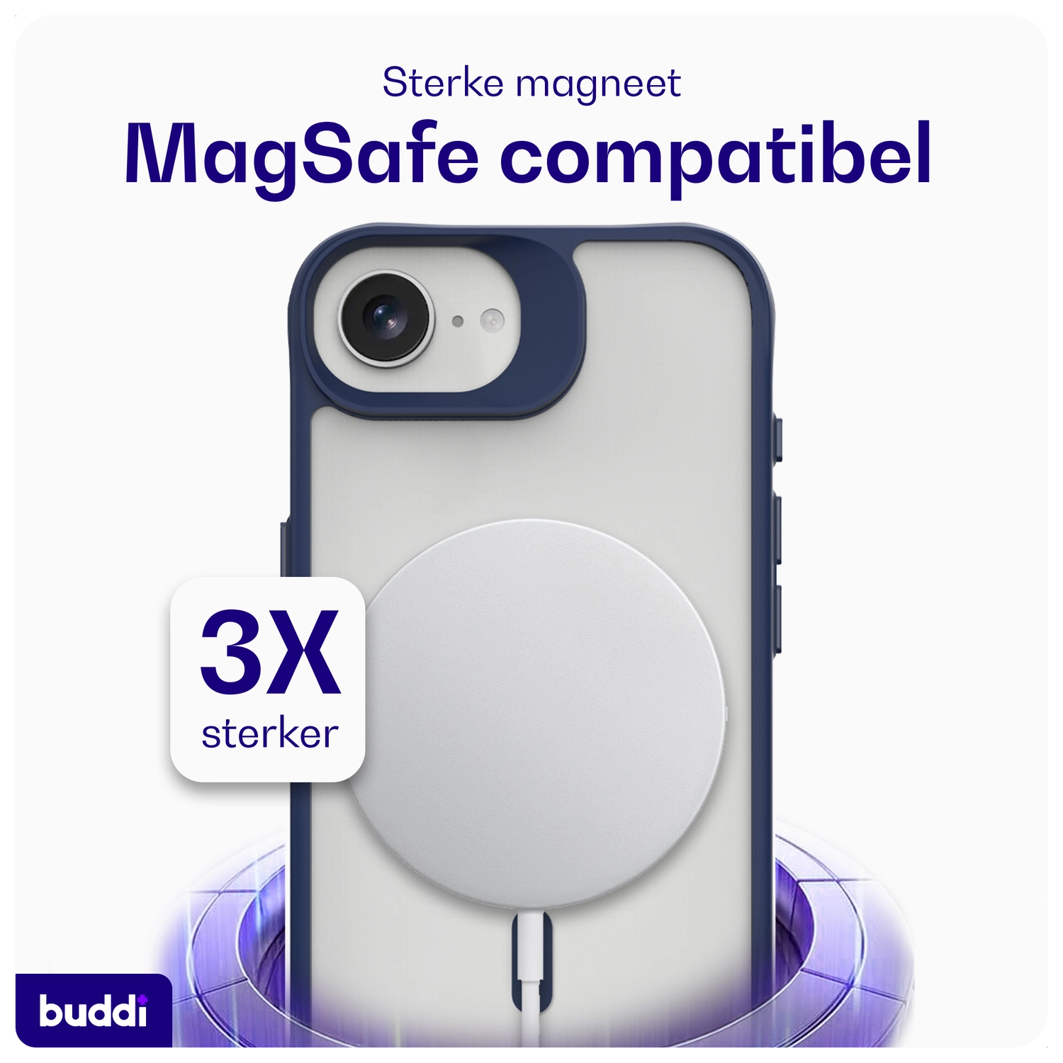 Buddi Hybrid Apple iPhone 17e / 16e Hoesje MagSafe Back Cover Matte Blauw afbeelding 4