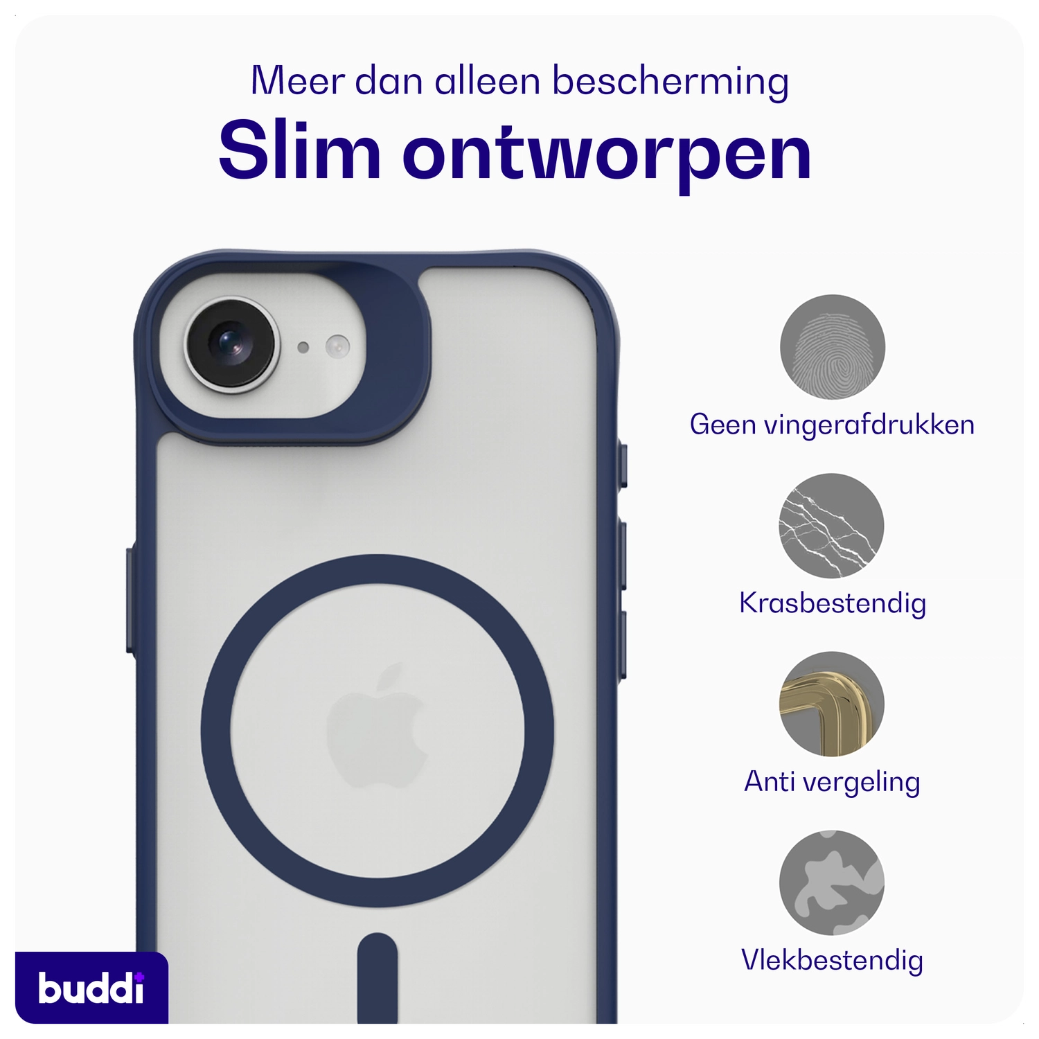 Buddi Hybrid Apple iPhone 17e / 16e Hoesje MagSafe Back Cover Matte Blauw afbeelding 7