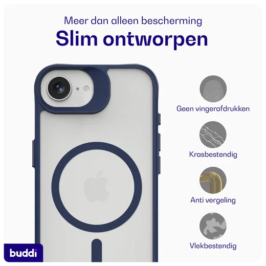 Buddi Hybrid Apple iPhone 17e / 16e Hoesje MagSafe Back Cover Matte Blauw afbeelding 7