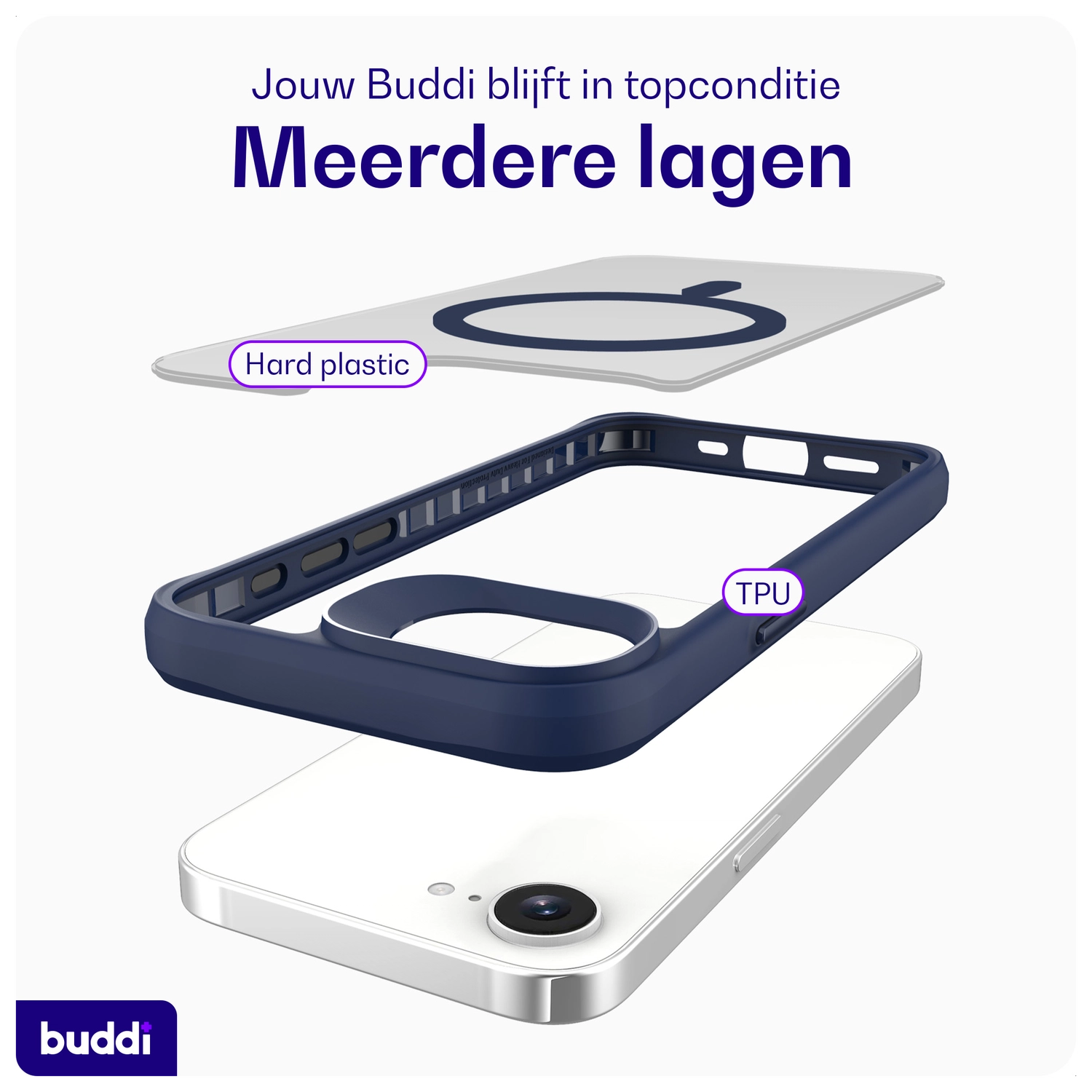 Buddi Hybrid Apple iPhone 17e / 16e Hoesje MagSafe Back Cover Matte Blauw afbeelding 8
