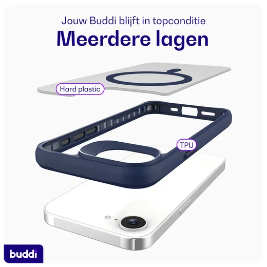 Buddi Hybrid Apple iPhone 17e / 16e Hoesje MagSafe Back Cover Matte Blauw afbeelding 8