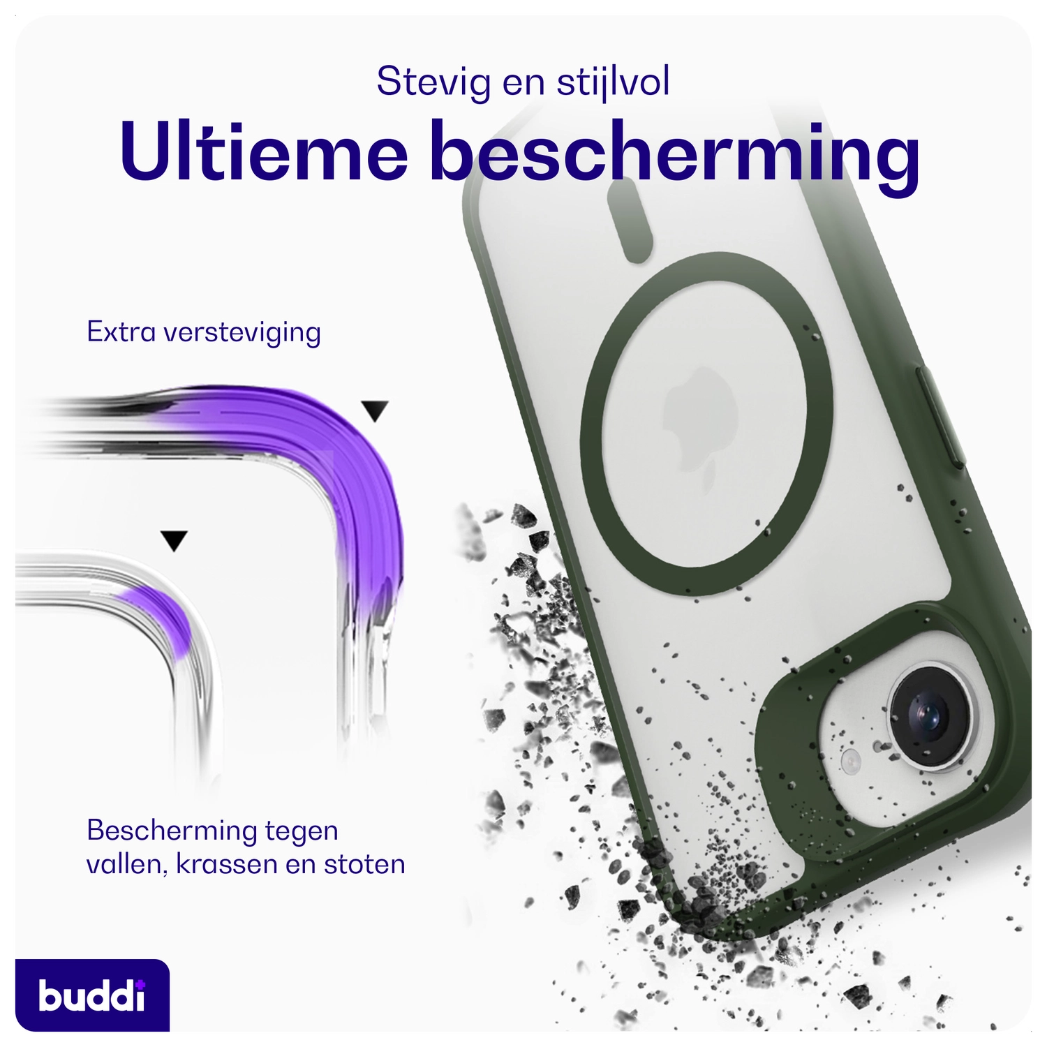 Buddi Hybrid Apple iPhone 17e / 16e Hoesje MagSafe Back Cover Matte Groen afbeelding 3