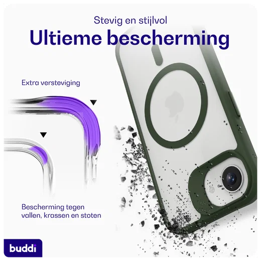 Buddi Hybrid Apple iPhone 17e / 16e Hoesje MagSafe Back Cover Matte Groen afbeelding 3