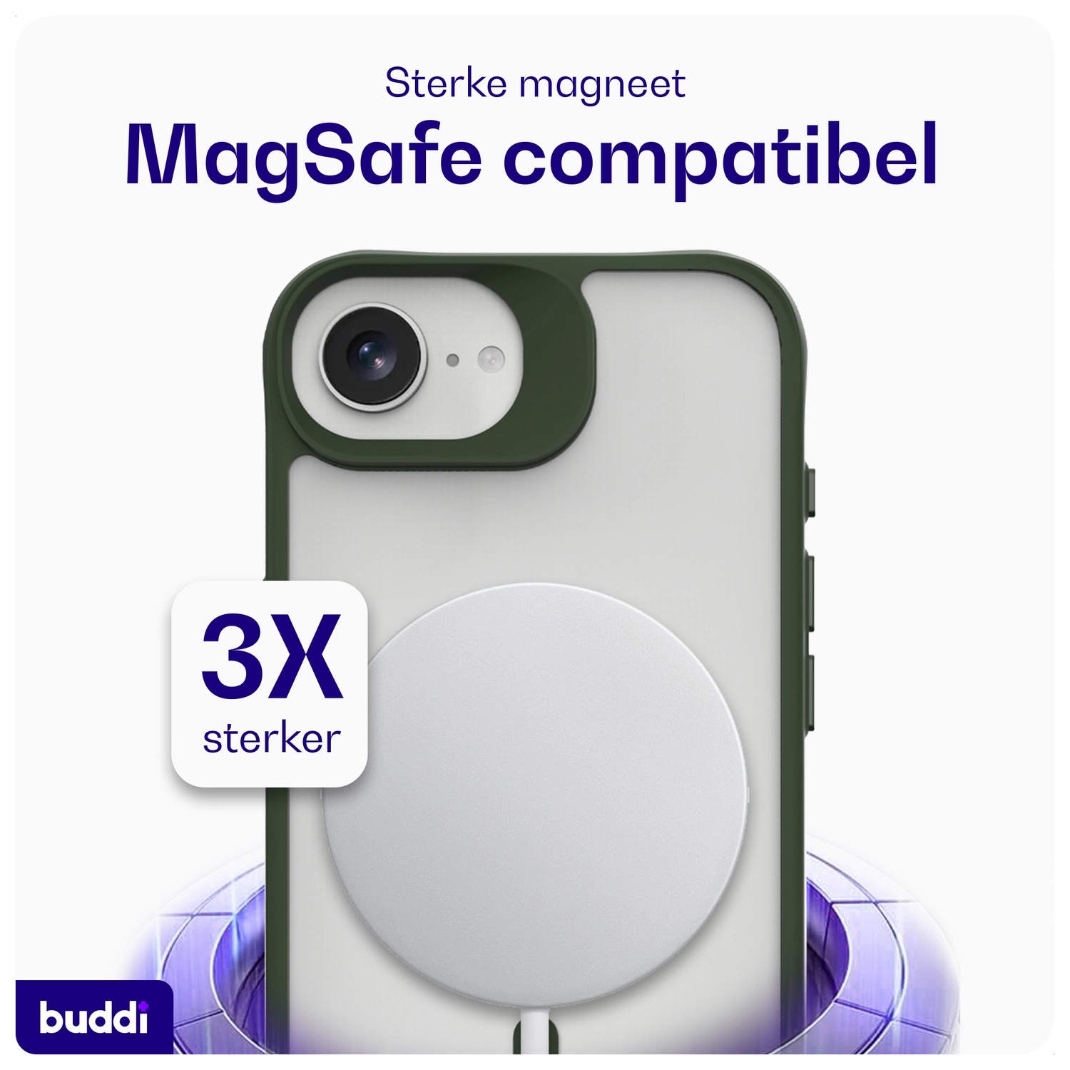 Buddi Hybrid Apple iPhone 17e / 16e Hoesje MagSafe Back Cover Matte Groen afbeelding 4