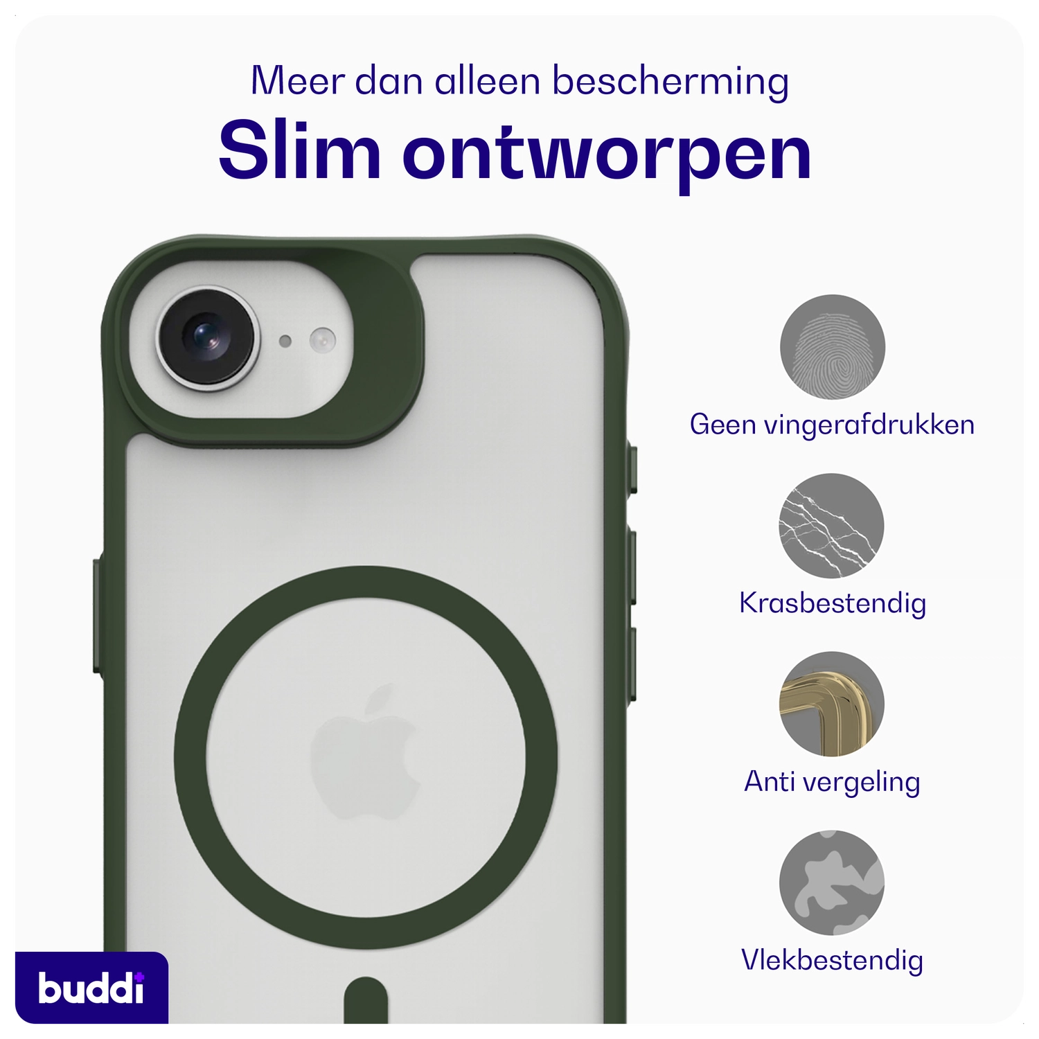 Buddi Hybrid Apple iPhone 17e / 16e Hoesje MagSafe Back Cover Matte Groen afbeelding 7