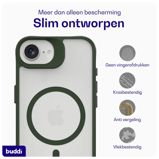 Buddi Hybrid Apple iPhone 17e / 16e Hoesje MagSafe Back Cover Matte Groen afbeelding 7