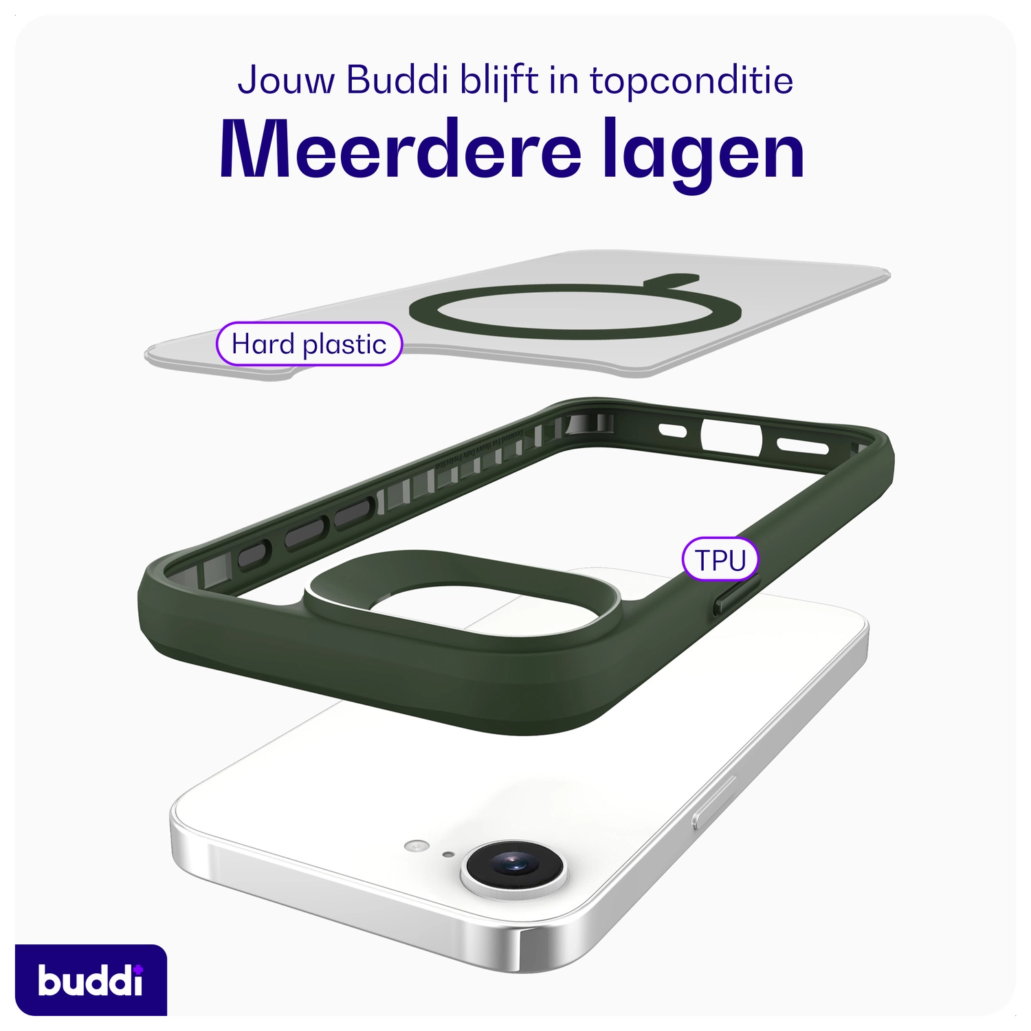 Buddi Hybrid Apple iPhone 17e / 16e Hoesje MagSafe Back Cover Matte Groen afbeelding 8