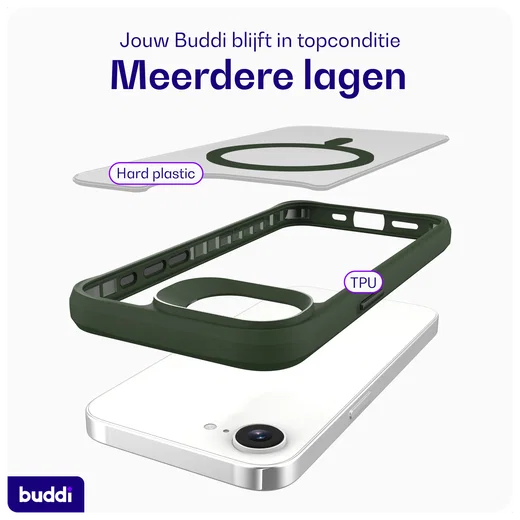 Buddi Hybrid Apple iPhone 17e / 16e Hoesje MagSafe Back Cover Matte Groen afbeelding 8