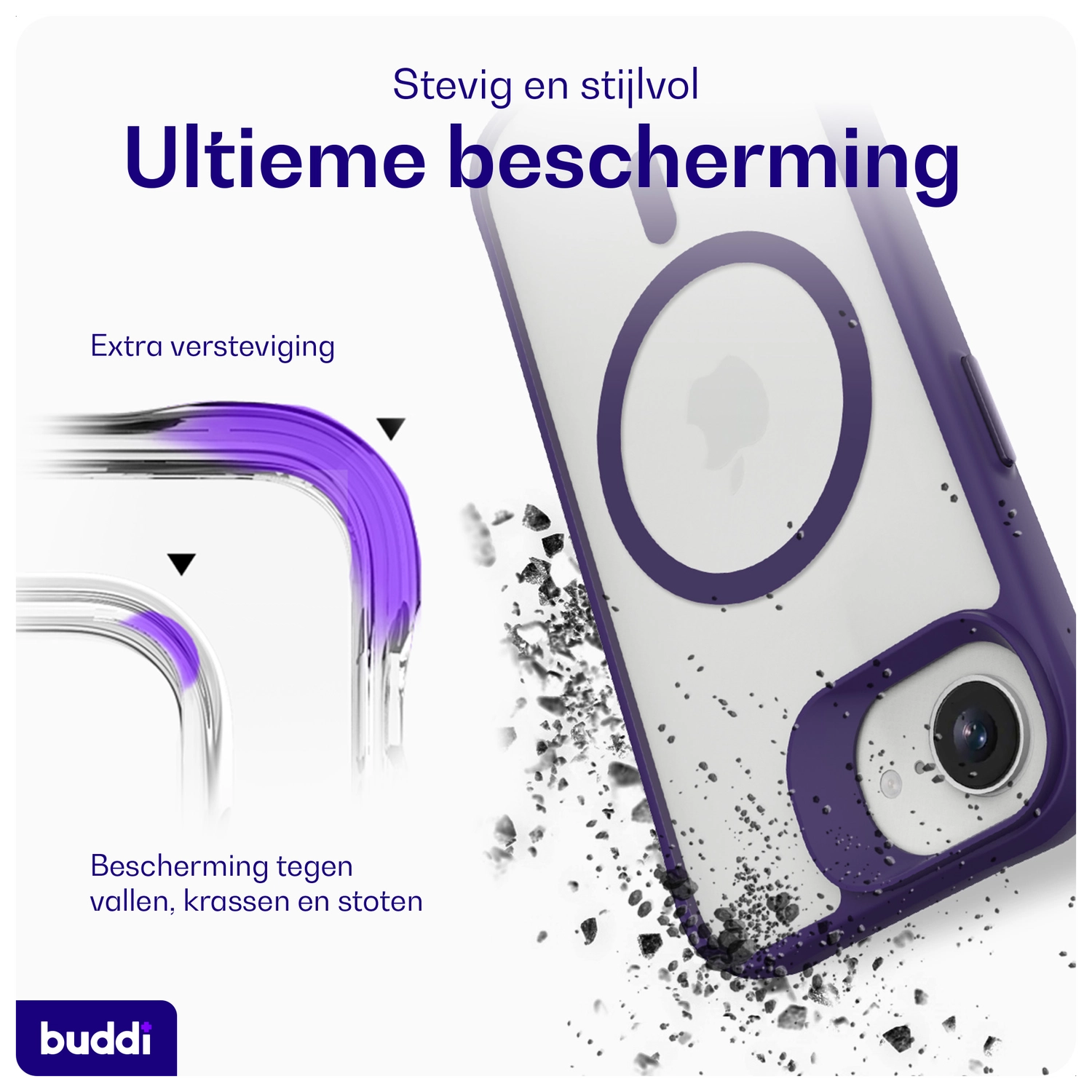 Buddi Hybrid Apple iPhone 17e / 16e Hoesje MagSafe Back Cover Matte Paars afbeelding 3