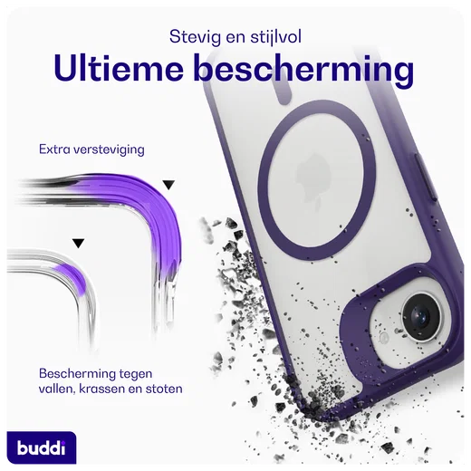 Buddi Hybrid Apple iPhone 17e / 16e Hoesje MagSafe Back Cover Matte Paars afbeelding 3