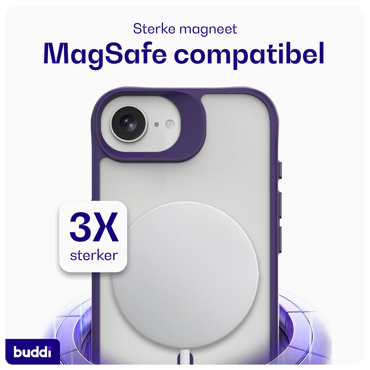 Buddi Hybrid Apple iPhone 17e / 16e Hoesje MagSafe Back Cover Matte Paars afbeelding 4