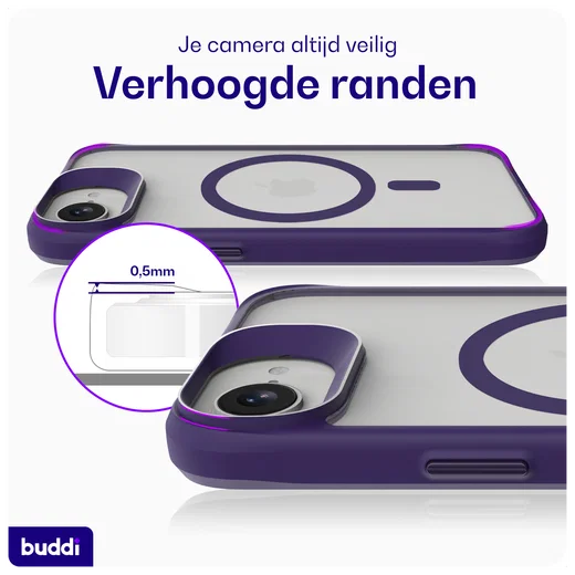 Buddi Hybrid Apple iPhone 17e / 16e Hoesje MagSafe Back Cover Matte Paars afbeelding 6