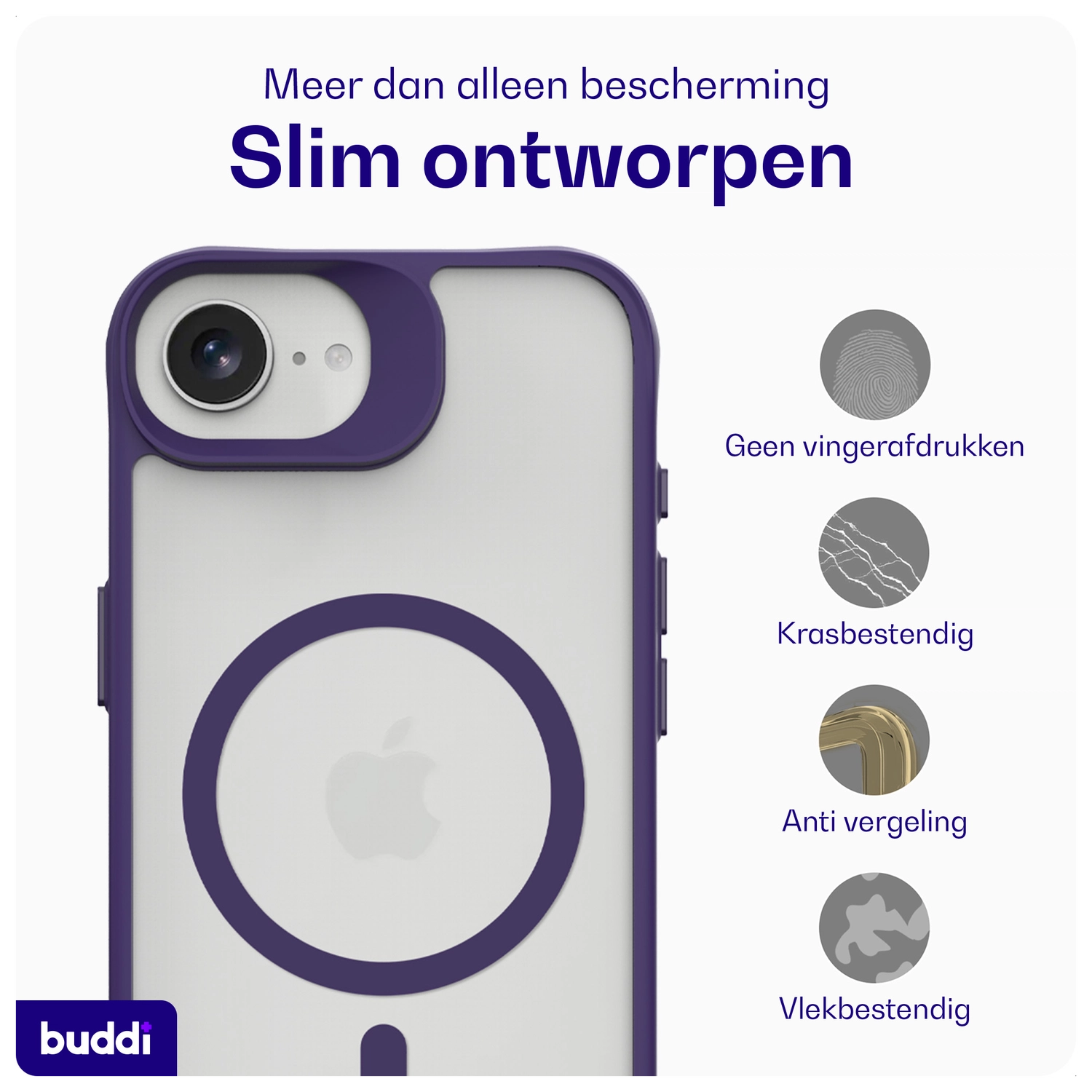 Buddi Hybrid Apple iPhone 17e / 16e Hoesje MagSafe Back Cover Matte Paars afbeelding 7