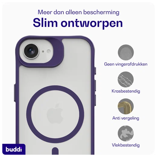 Buddi Hybrid Apple iPhone 17e / 16e Hoesje MagSafe Back Cover Matte Paars afbeelding 7