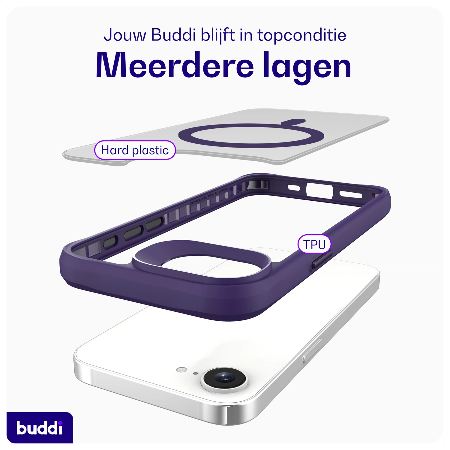 Buddi Hybrid Apple iPhone 17e / 16e Hoesje MagSafe Back Cover Matte Paars afbeelding 8